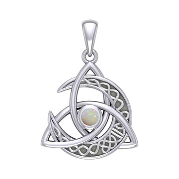 Trinity Knot with Celtic Crescent Moon Silver Pendant with Gemstone TPD6079 - Jewelry